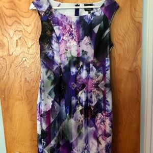 Adrianna Papell Dress Floral Knee Length Purple